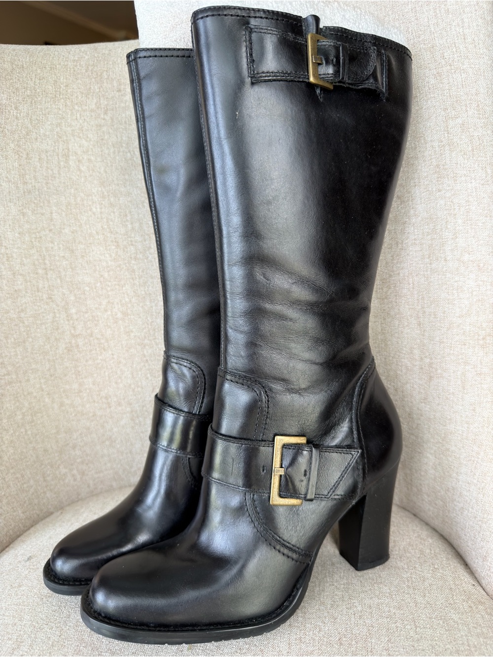 Nordstrom Julius-Lea Black Leather Knee High Heeled Buckle Boots Size 8M